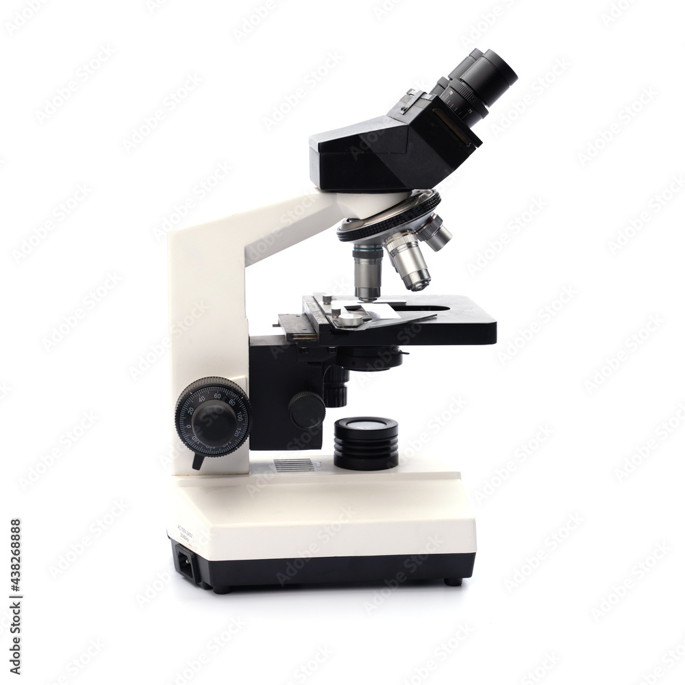 scientific microscope isolated on white background, laboratory equipment using for microbiology research, biology science technology education or biotechnology for medicine discovery scientific microscope isolated on white background, laboratory equipment using for microbiology research, biology science technology education or biotechnology for medicine discovery