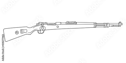 Karabiner 98k German bolt-action rifle. Vector Outline Illustration 