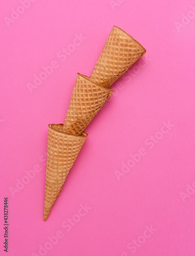 Three Ice Cream Cones on a pink background