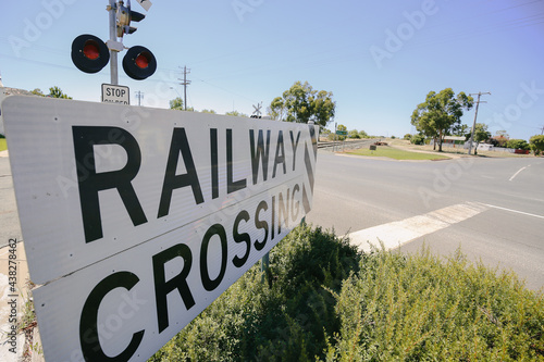 Railway crossing sign at Pyramid Hill, Victoria Australia photo