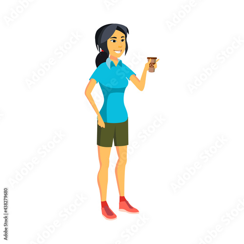 smiling asian lady speaking with friend in coffee cafe cartoon vector. smiling asian lady speaking with friend in coffee cafe character. isolated flat cartoon illustration