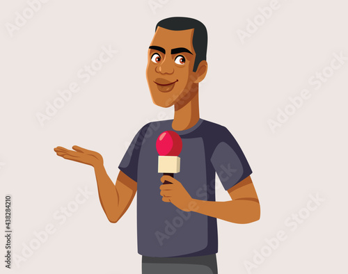 Male TV Reporter Holding a Microphone Vector Illustration