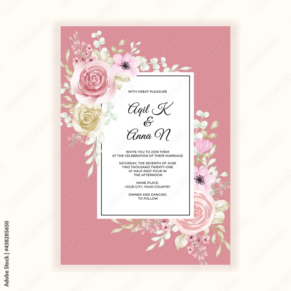 romantic flower frame for wedding invitation