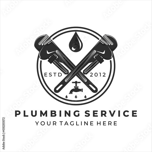 plumbing logo vintage vector illustration template design. plumber logo for professional business concept emblem with badge design