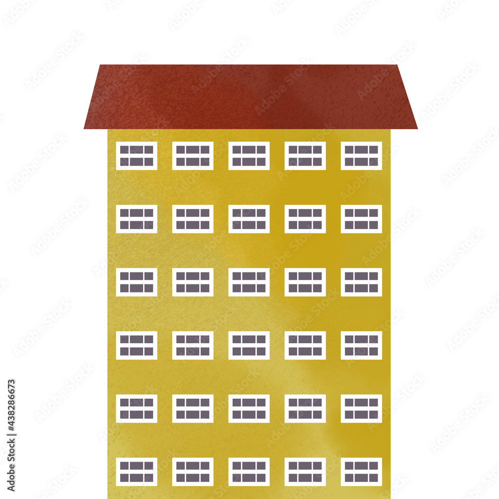 イラスト素材：北欧風の建物・かわいい黄色のマンションのイラスト