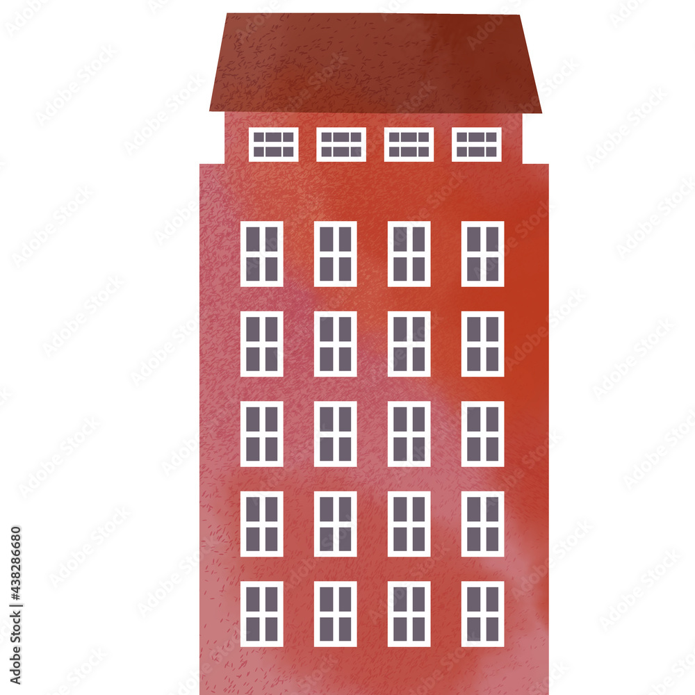 イラスト素材：北欧風の建物・かわいい赤いのマンションのイラスト