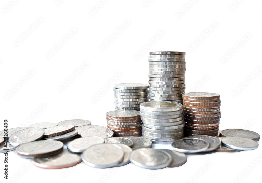 Thai coins stack isolated on a white background for finance and business concept. Thai coins stack isolated on a white background for finance and business concept.