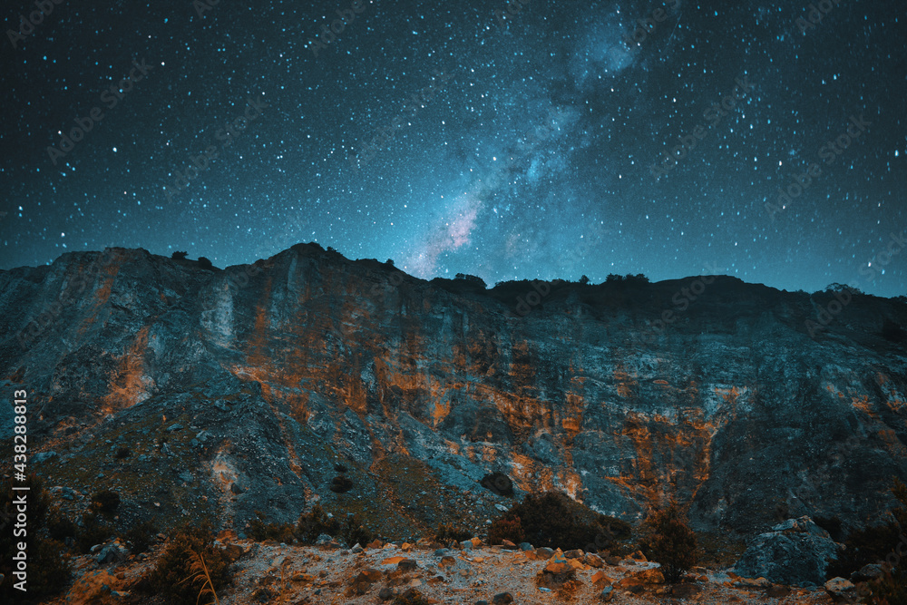 The view of the Milky Way Stone on Mount Merapi in Indonesia The view of the Milky Way Stone on Mount Merapi in Indonesia