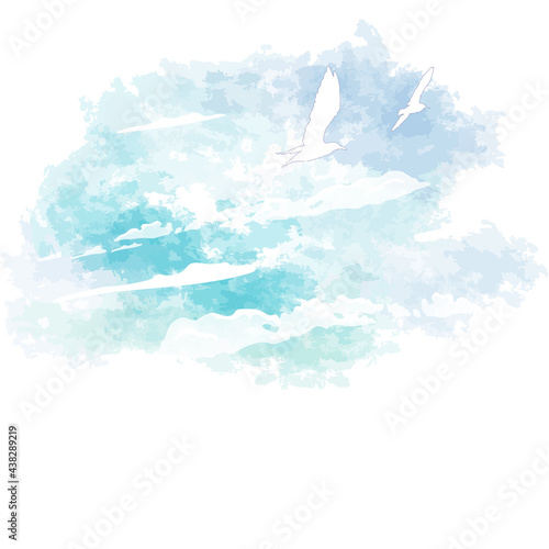 Vector illustration of blue sky with two seagulls flying