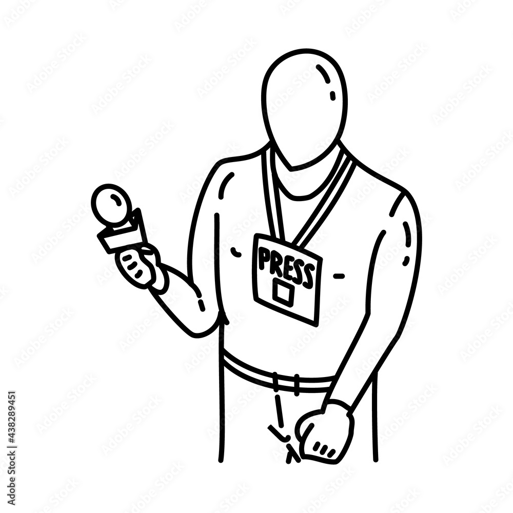 Journalist Icon. Doodle Hand Drawn or Outline Icon Style