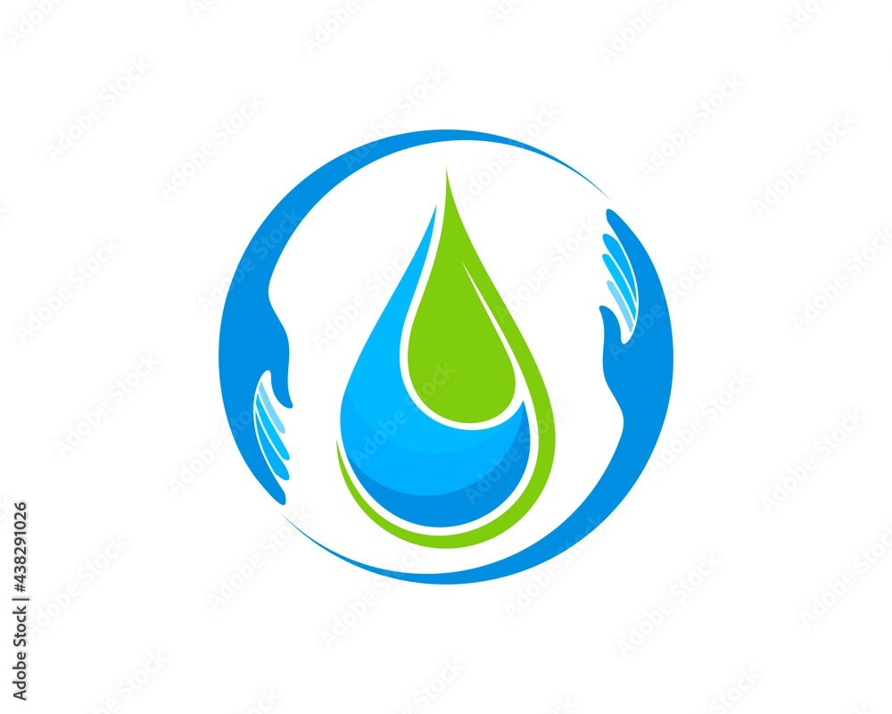 Circular hand care with water drop and nature leaf Circular hand care with water drop and nature leaf