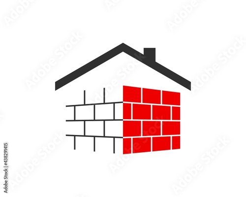 Wall house with red bricks construction above
