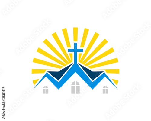Simple and modern church with shinning sun behind