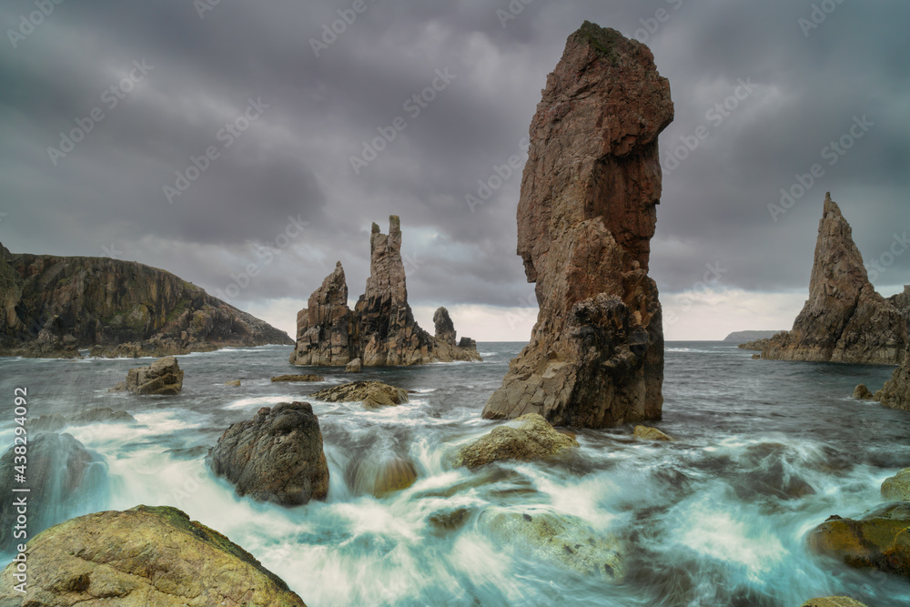 Mangersta sea stacks with sea motion blur,  located on the isle of Lewis, Outer Hebrides, Scotland.