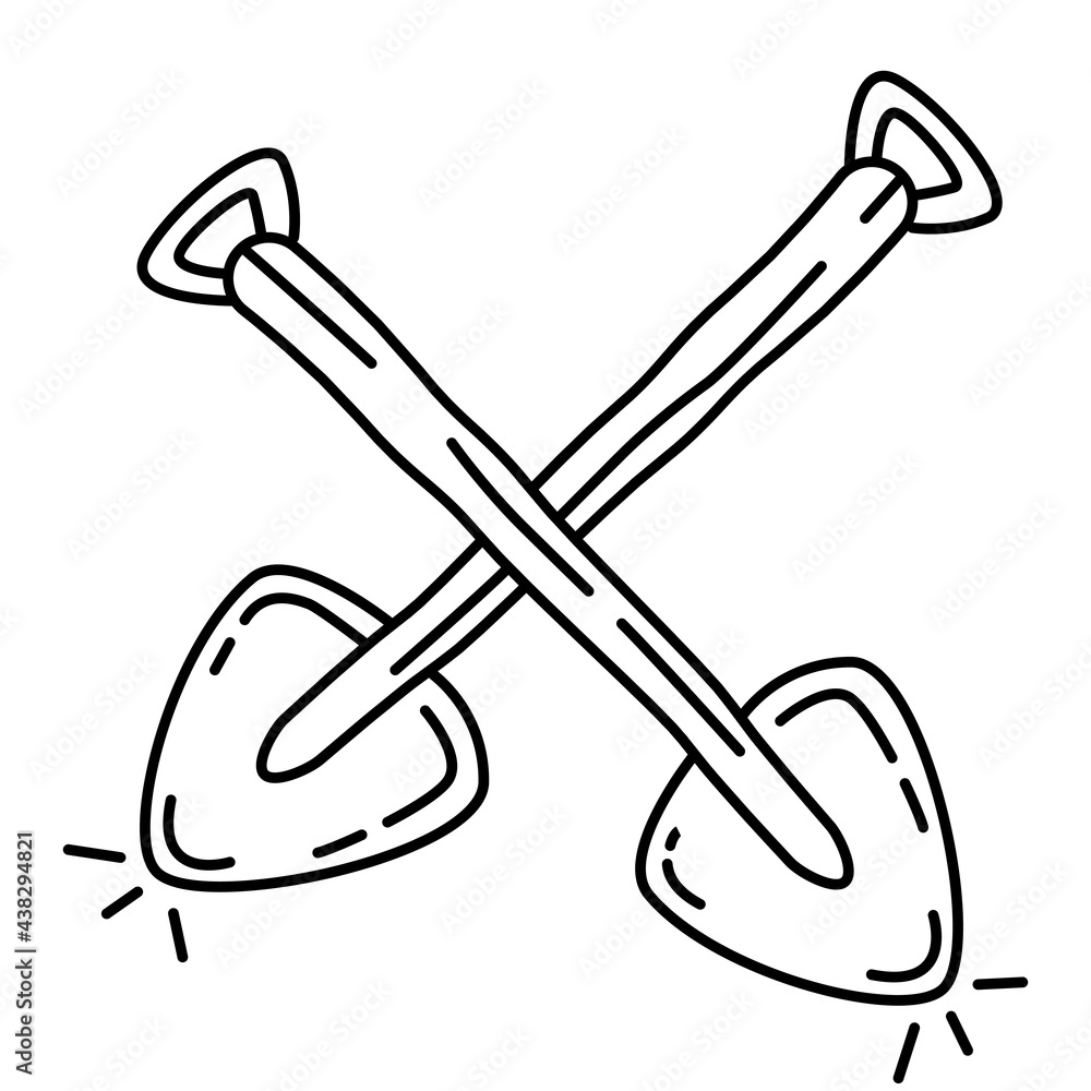 Hiking adventure shovel ,trip,travel,camping. hand drawn icon design, outline black, vector icon. Hiking adventure shovel ,trip,travel,camping. hand drawn icon design, outline black, vector icon.