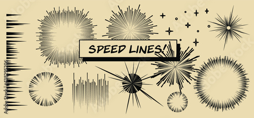 Set of vector elements for manga and comic book design. Hand-drawn lines, streaks to convey the impression of speed.