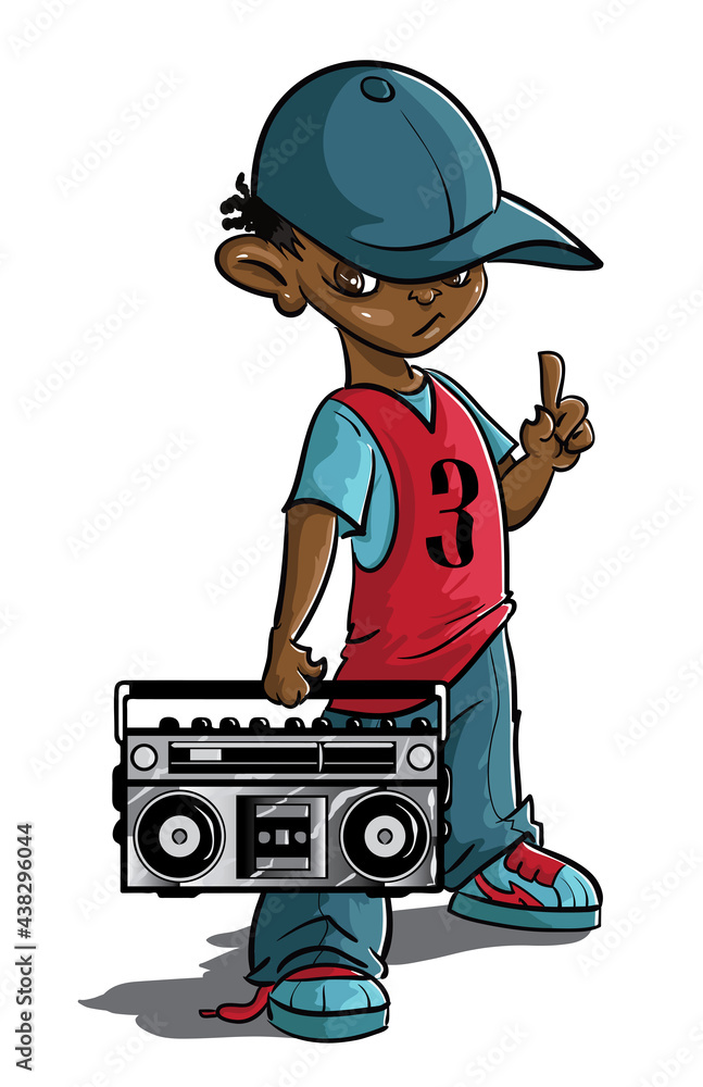 Hip-Hop Kid Black with Boombox - obrazy, fototapety, plakaty 