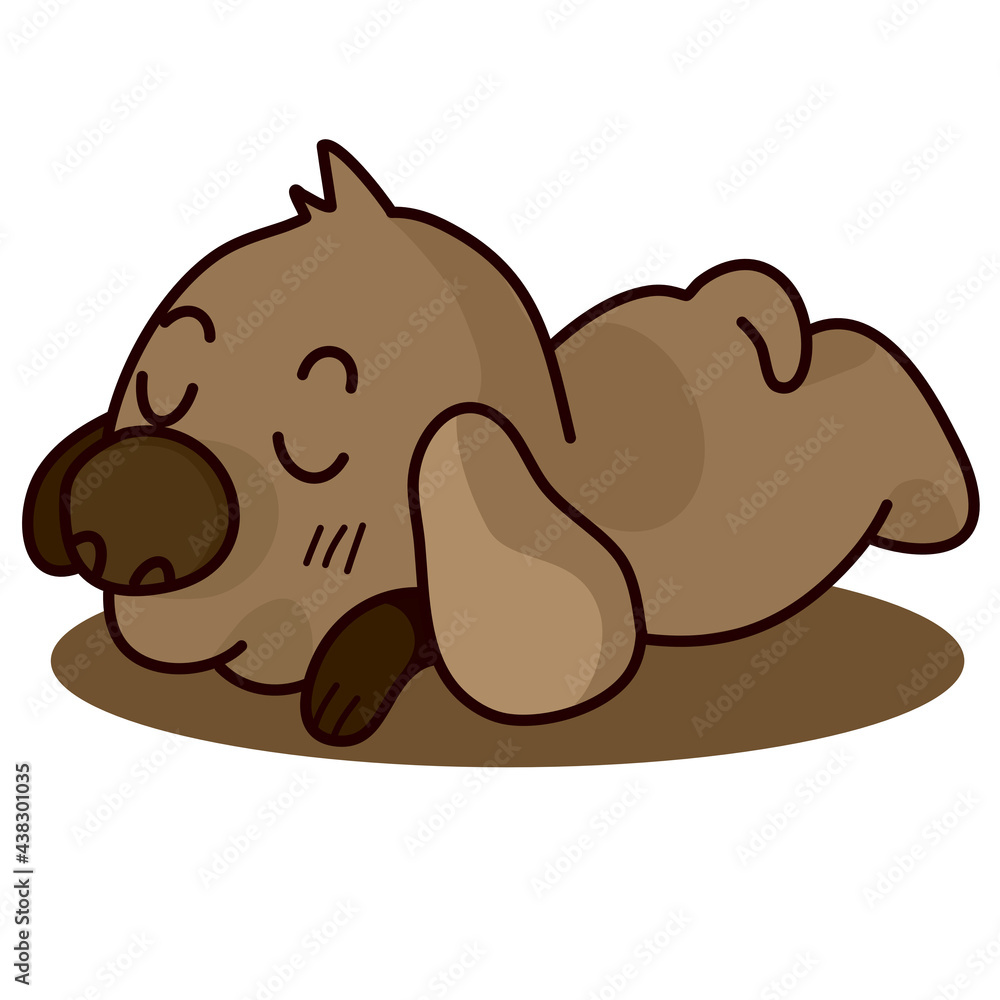 cute long-eared brown dog sleeping on the floor It's a vector image on a white background. cute long-eared brown dog sleeping on the floor It's a vector image on a white background.