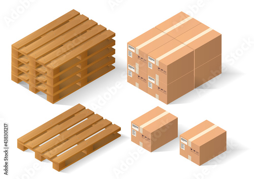 pile of wooden pallets and boxes.