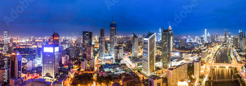 Aerial photography of Tianjin city building skyline night view