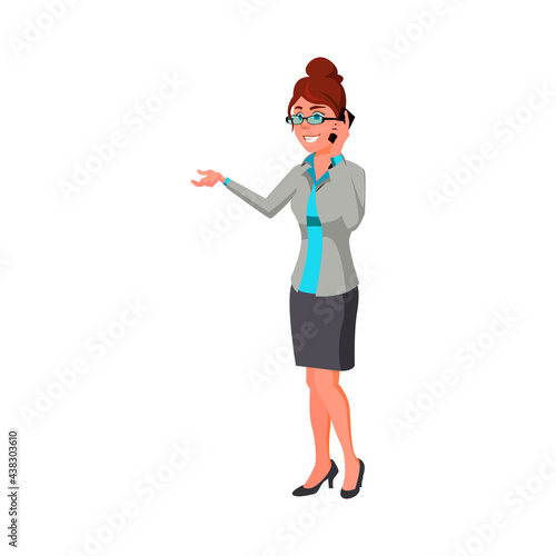 smart woman talking with friend on mobile phone cartoon vector. smart woman talking with friend on mobile phone character. isolated flat cartoon illustration