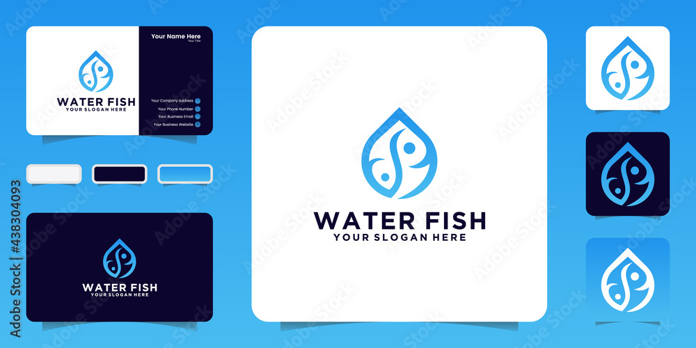 Obraz premium water drop with negative space fish logo, icon and business card design