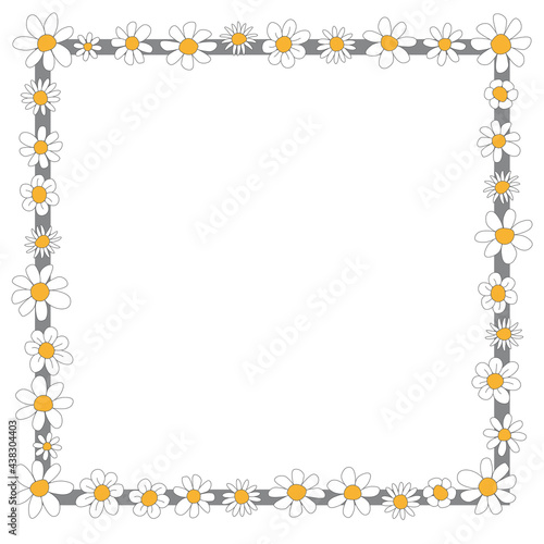 Blumenkranz aus weißen Gänseblümchen und  Margeriten auf grauen Rahmen, Handzeichnung