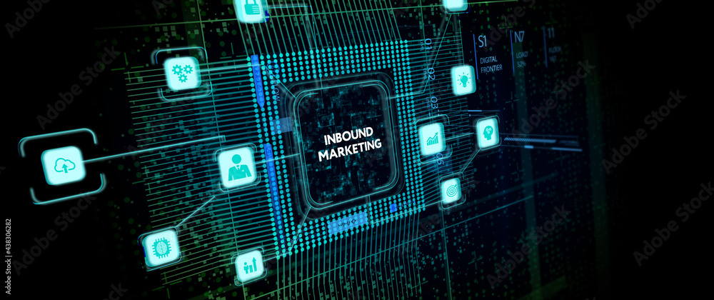 The concept of business, technology, the Internet and the network. virtual screen of the future and sees the inscription: Inbound marketing The concept of business, technology, the Internet and the network. virtual screen of the future and sees the inscription: Inbound marketing