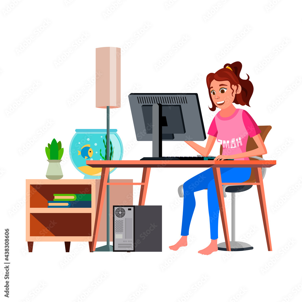 attractive woman freelancer work at home desk and developing cartoon vector. attractive woman freelancer work at home desk and developing character. isolated flat cartoon illustration attractive woman freelancer work at home desk and developing cartoon vector. attractive woman freelancer work at home desk and developing character. isolated flat cartoon illustration