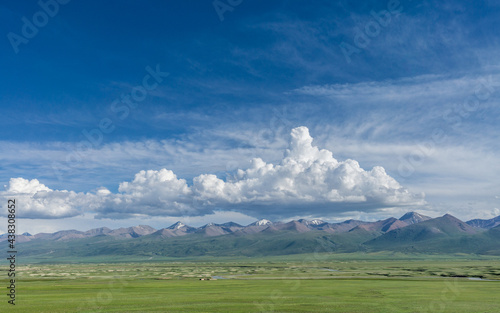 Mountains and grasslands along G217 highway in Xinjiang  China in summer