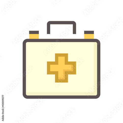 First aid kit vector icon. Consist of portable bag, case or box, cross sign, supplies safety equipment tool and medical item i.e. medicine for doctor, medic to rescue in emergency situation.  48x48 px