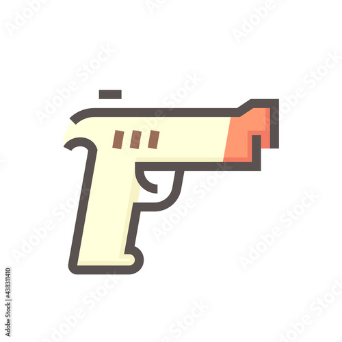 Hand gun or pistol vector icon. Gun is automatic machine weapon consist of caliber  safety  grip  trigger and magazine for police  army or military use to shooting bullet  ammo or ammunition. 48x48 px