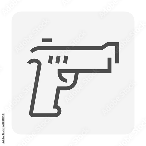 Hand gun or pistol vector icon. Gun is automatic machine weapon consist of caliber  safety  grip  trigger and magazine for police  army or military use to shooting bullet  ammo or ammunition. 48x48 px
