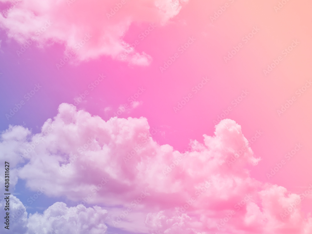 The pink sky alternates with blue and bright clouds. The pink sky alternates with blue and bright clouds.