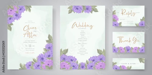 Hand drawn chrysanthemum flower wedding invitation template