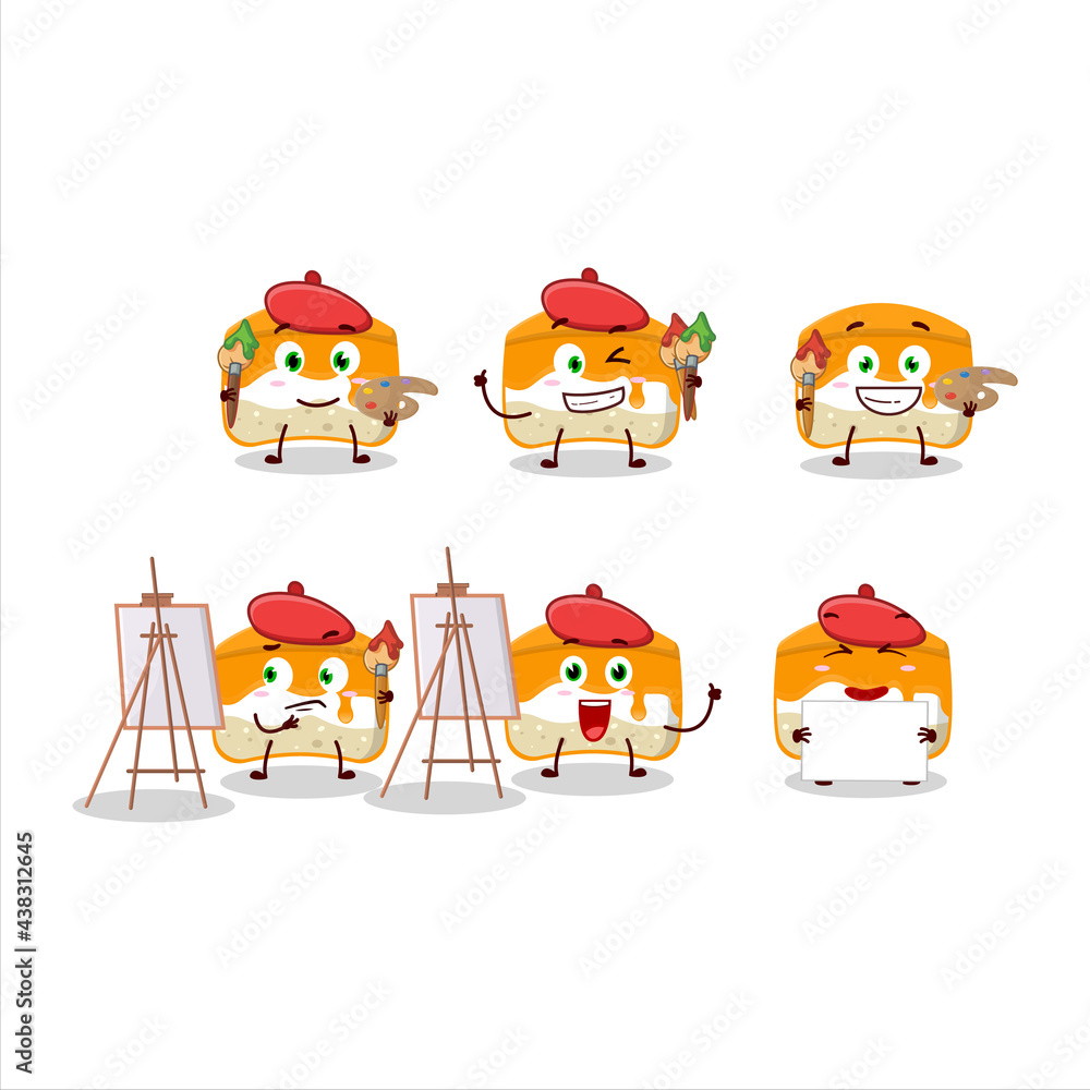 Fototapeta premium Artistic Artist of orange cake cartoon character painting with a brush