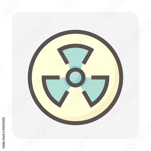 Ionizing radiation or radioactive vector design of icon, sign or symbol. That safety, warning or caution of unsafe, danger or hazard from toxic, emission of nuclear reactor process or x-ray. 64x64 px.