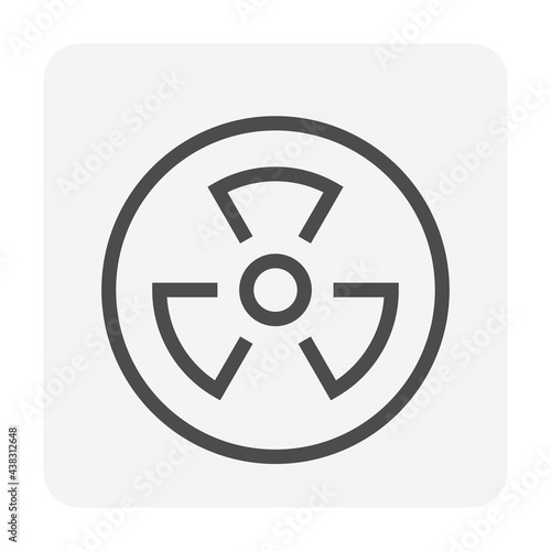 Ionizing radiation or radioactive vector design of icon, sign or symbol. That safety, warning or caution of unsafe, danger or hazard from toxic, emission of nuclear reactor process or x-ray. 64x64 px.