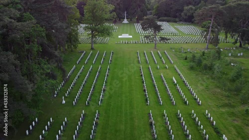 Aerial view flying over Brookwood Cemetery, a World War memorial site with graves photo