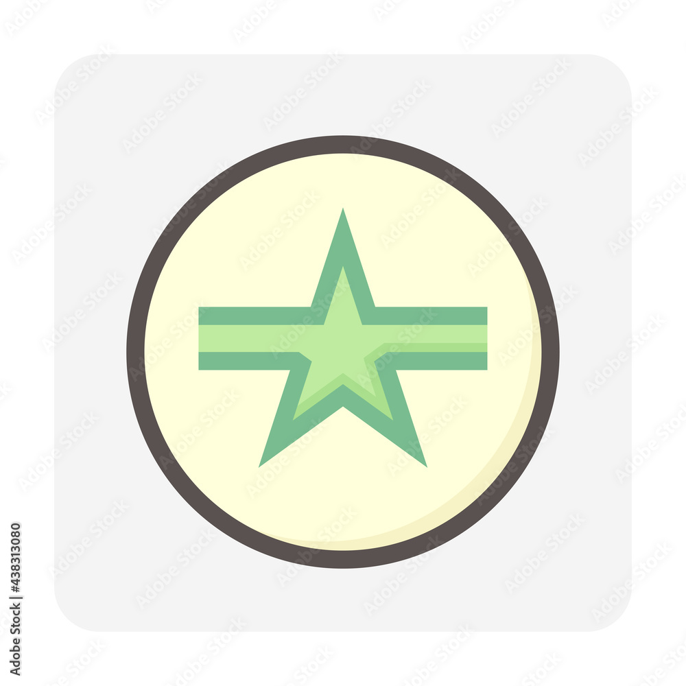 Military star. That simple icon, symbol or logo design in round circle shape. Concept for insignia, rank, award and honor. Element for reward medal, champion trophy and army uniform. 48x48 pixel.
Military star. That simple icon, symbol or logo design in round circle shape. Concept for insignia, rank, award and honor. Element for reward medal, champion trophy and army uniform. 48x48 pixel.