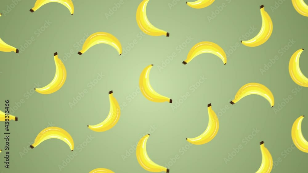 Banana Animation. 4K Animation Of Bananas Rotating On Green Background. Fruit Graphic. Looping Background Graphic. Healthy Plant Based Food Fruits. Banana Animation. 4K Animation Of Bananas Rotating On Green Background. Fruit Graphic. Looping Background Graphic. Healthy Plant Based Food Fruits.