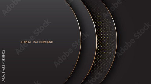 Black abstract circle background with golden lines