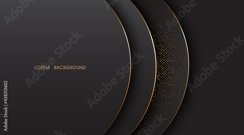 Black abstract circle background with golden lines