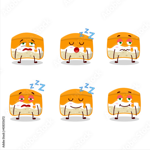 Cartoon character of orange cake with sleepy expression