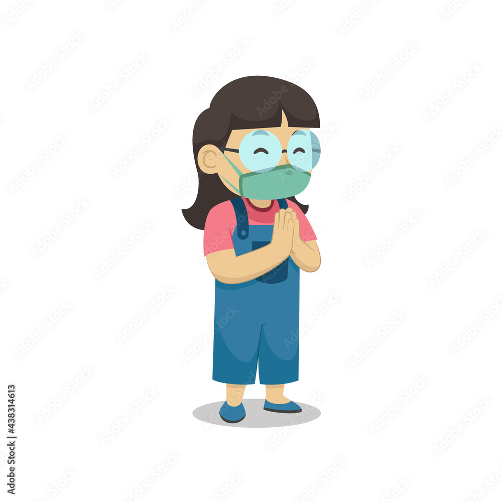 Girl Characters Wearing Face Masks Waiting to Be Vaccinated. Children s Book. Vector