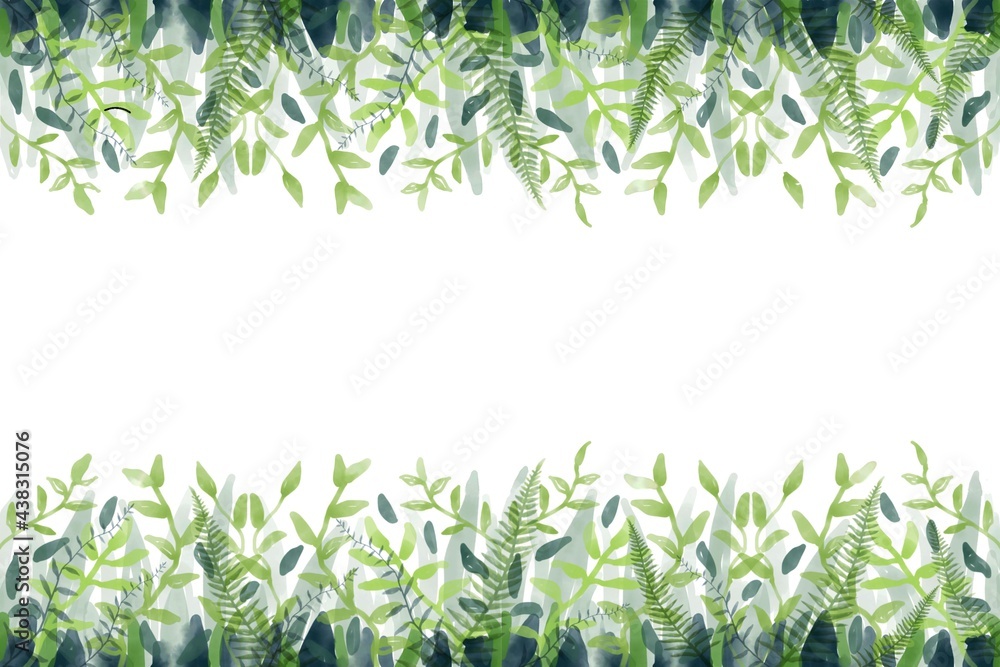 custom made wallpaper toronto digitalWatercolor green leaves on white background.