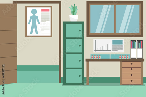 The Doctor s Room Background With Several Vaccine Bottles on The Table. Children s Book. Vector.