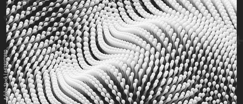 Wavy surface with dynamic effect. Molecular abstract background. Layer of cells. 3d vector illustration for science or medical.