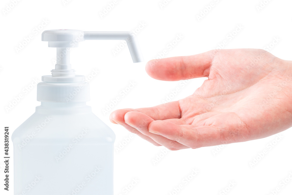 手指消毒液を手に噴霧する・新型コロナウイルス感染症対策イメージ