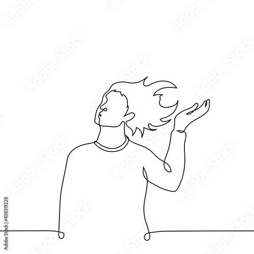 woman waving her hair - one line drawing. the concept of narcissism, arrogance, admiration for one's beauty